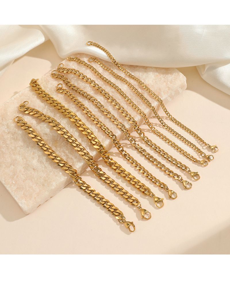 Braccialetto in acciaio inossidabile con tendenza alla moda, placcatura in oro vero, trama liscia, catena cubana in acciaio al titanio, gioielli da donna_voghion.com