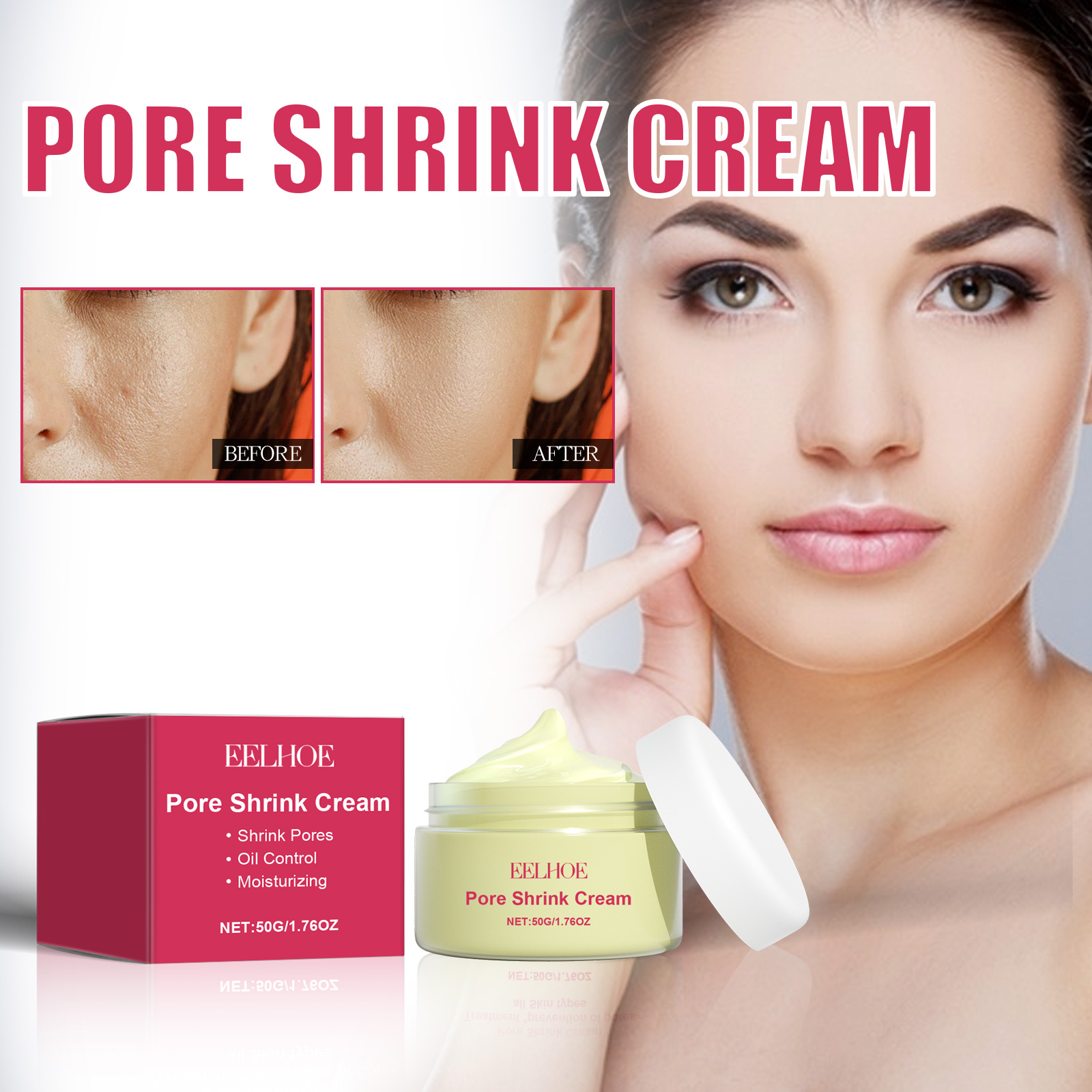 EELHOE Pore Shrink Cream, Lightening Acne Print Anti-Aging Moisturizing Whitening Skin Anti-Wrinkle Cream_voghion.com