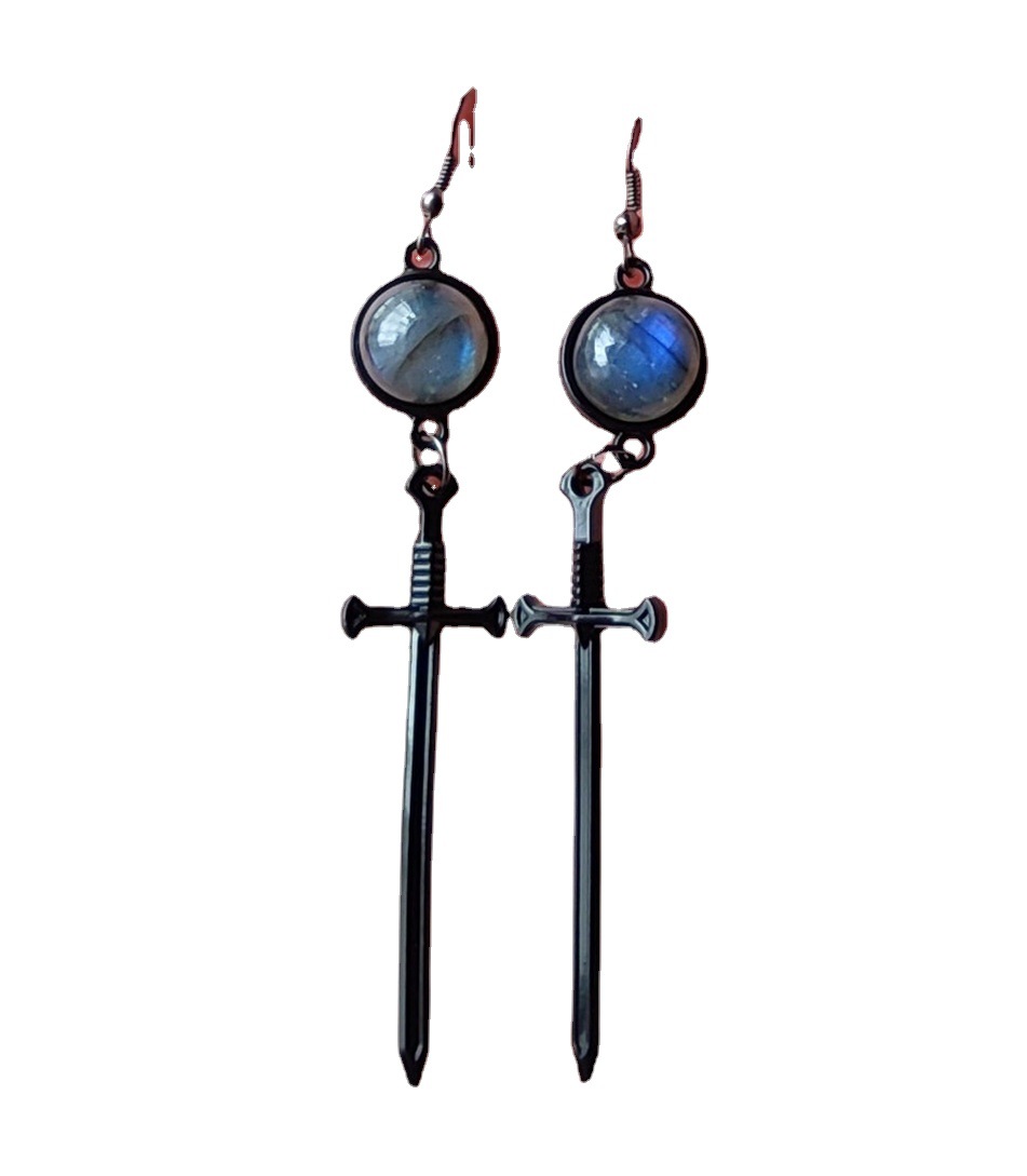 Ohrringe New Gothic Labradorit Schwarze Schwert Ohrringe_voghion.com