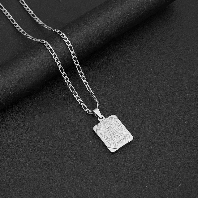 Collana con ciondolo a lettera iniziale in acciaio inossidabile color argento con catena cubana, nome dell'alfabeto dalla A alla Z, per uomo e donna, regalo_voghion.com