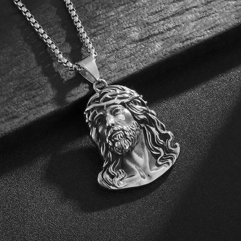 Collier pendentif tête de jésus en acier inoxydable doré_voghion.com