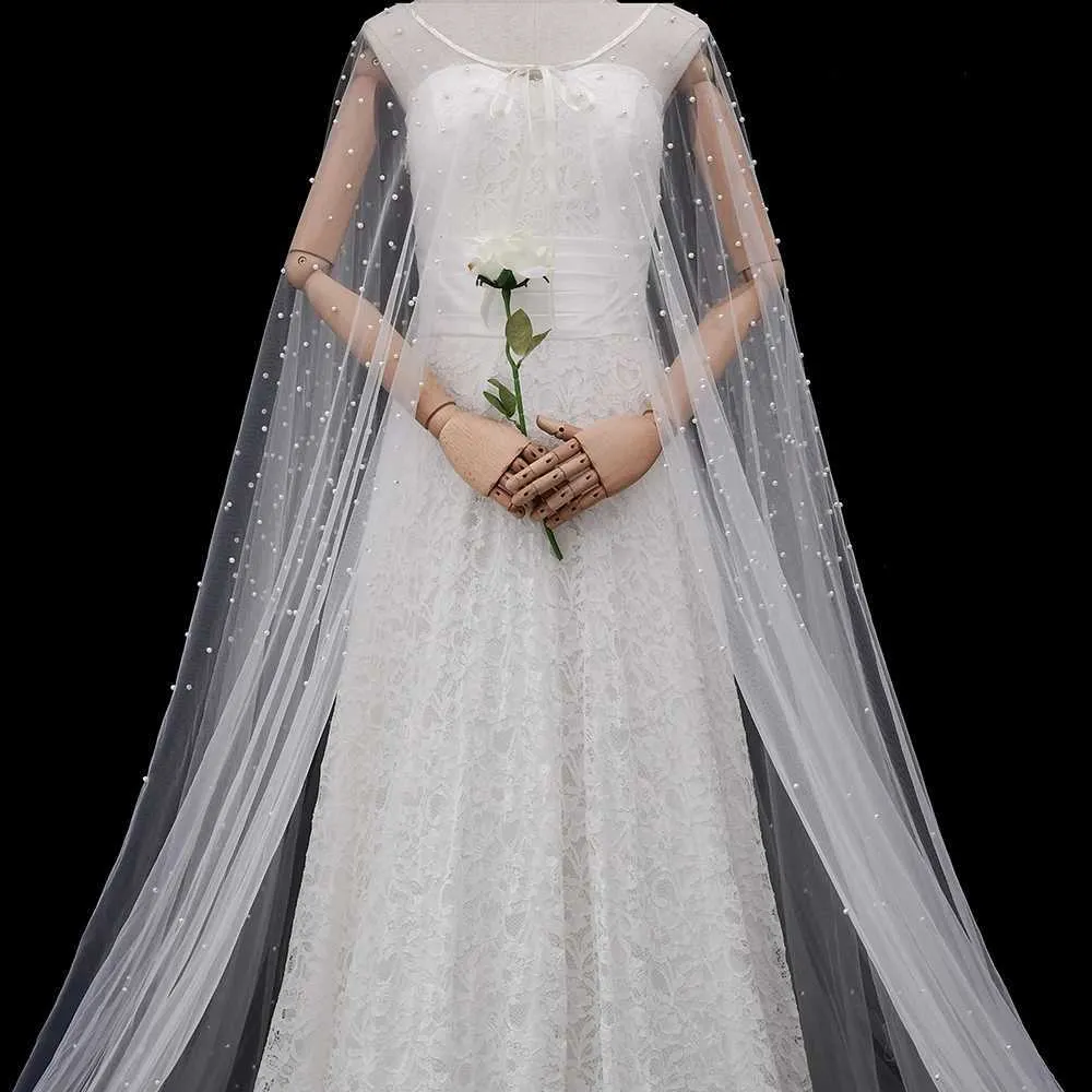 Haarschmuck Damen Perlen Braut Schulterschleier Langer Umhang Abend Cape Jacke Für Frauen Bolero Weicher Tüll Schal Hochzeit_voghion.com