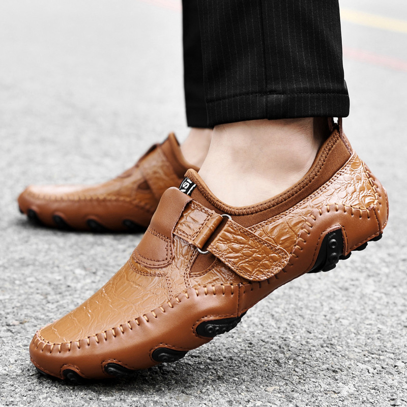Übergroße neue Bean Herren Business Casual British atmungsaktive weiche Sohle Fahren Klettverschluss Lazy Schuhe Trend_voghion.com