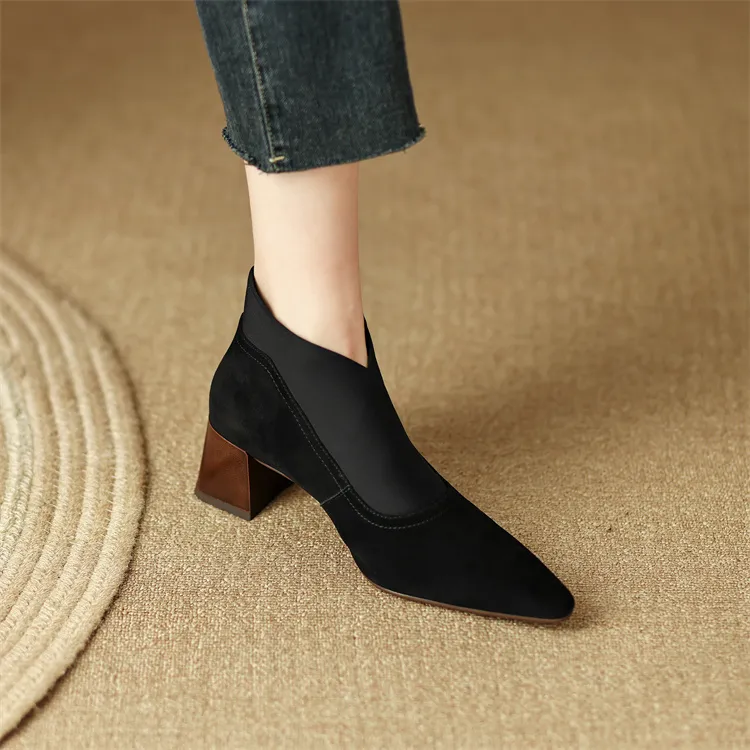 2024 New Spring Square Toe Women Pumps High Women's Heels Party Shoes Retro Kid Suede D074_voghion.com