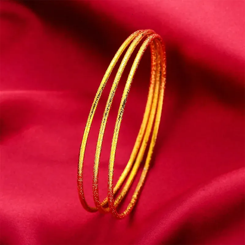 Golden Bangle Set For Women Smooth Round Cuff Bracelets 3 Piece_voghion.com