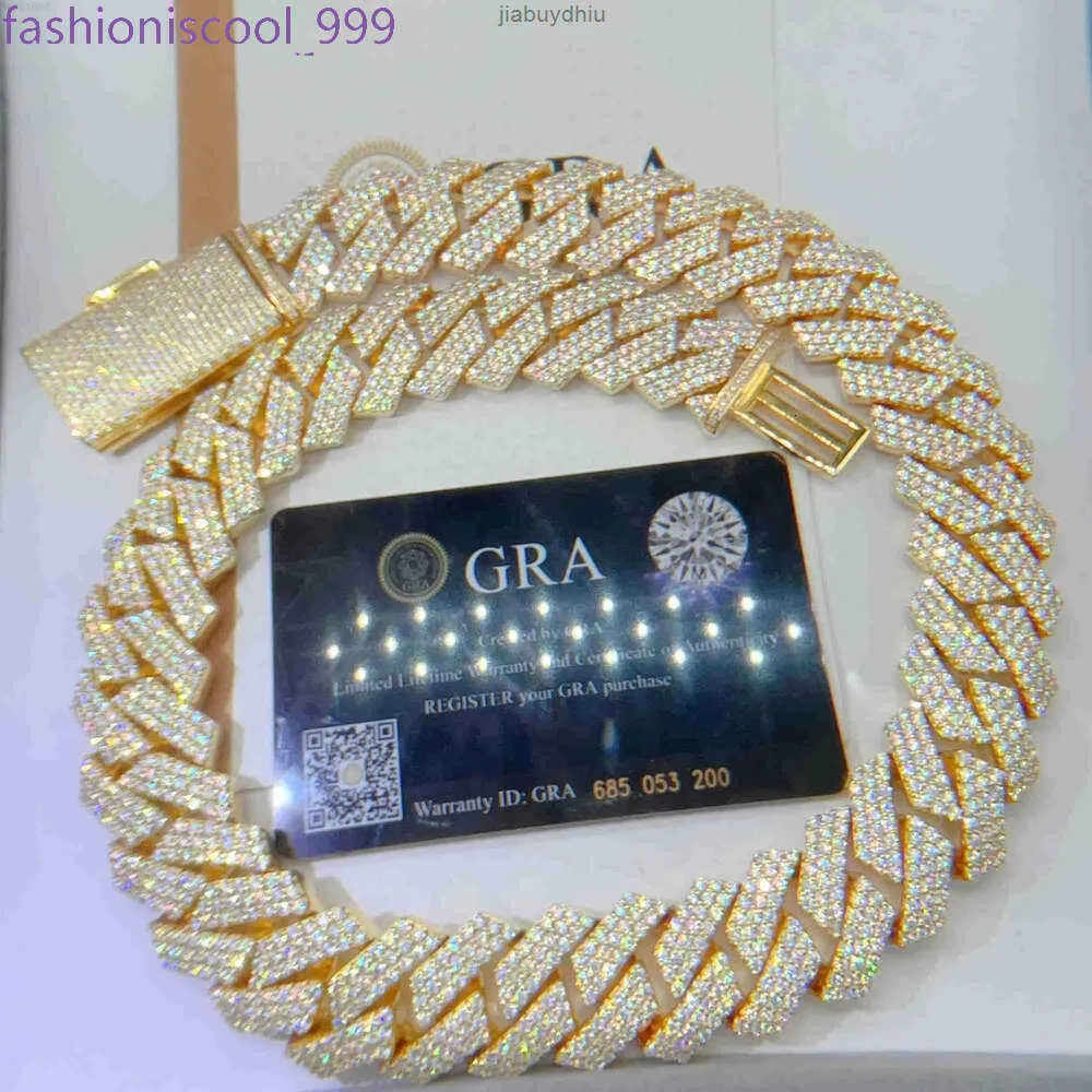 Gra-zertifizierte Vvs Moissanite 20 mm reine Sterling Silber Halskette Ketten Iced Out Cuban Link Kette_voghion.com