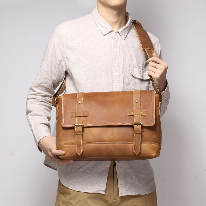 Minimalistische Retro-Herrentasche, Crazy Horse Leder Herren, Echtleder Umhängetasche für Damen, modische_voghion.com