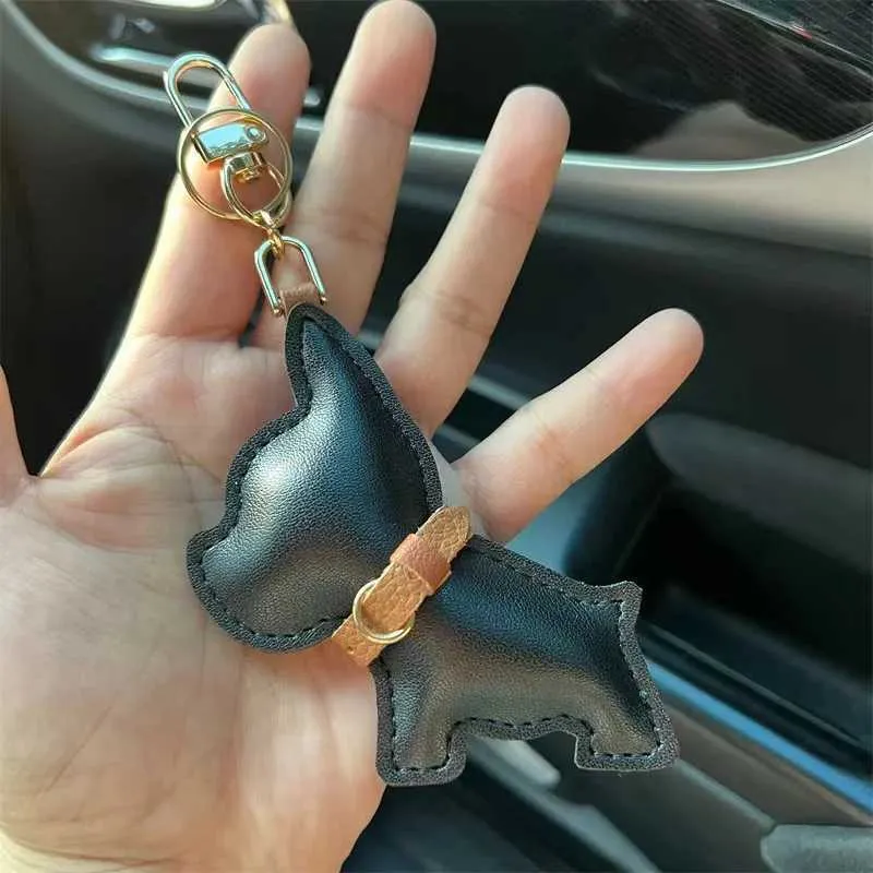 Porte-clés de voiture en cuir avec chiot bouledogue français, cadeau créatif, pendentif pour sac, décoration mignonne Y241121_voghion.com