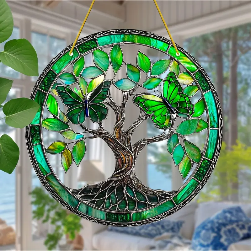 Emerald Butterfly Tree Of Life - 8" Acrylic Spiritual Art. Serene Decor For Meditation Spaces Or Mindful Gifts._voghion.com