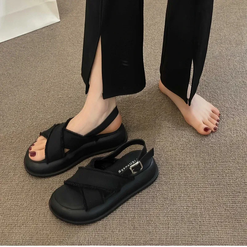 Gladiator Sandals For Women Denim Thick Sole Elegant Beach Shoes_voghion.com