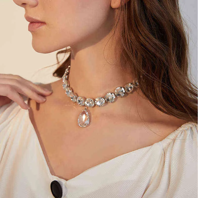 Peri'sbox Collier ras du cou vintage en forme de larme pour femme, collier en strass, grand collier pour bijoux de mariage, L220812_voghion.com