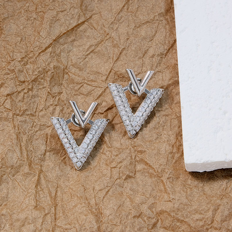 Orecchini a due pezzi in stile coreano, triangolo geometrico alla moda francese, davanti e dietro, orecchini in zirconi micro-incrostati, piccoli e raffinati orecchini a V_voghion.com