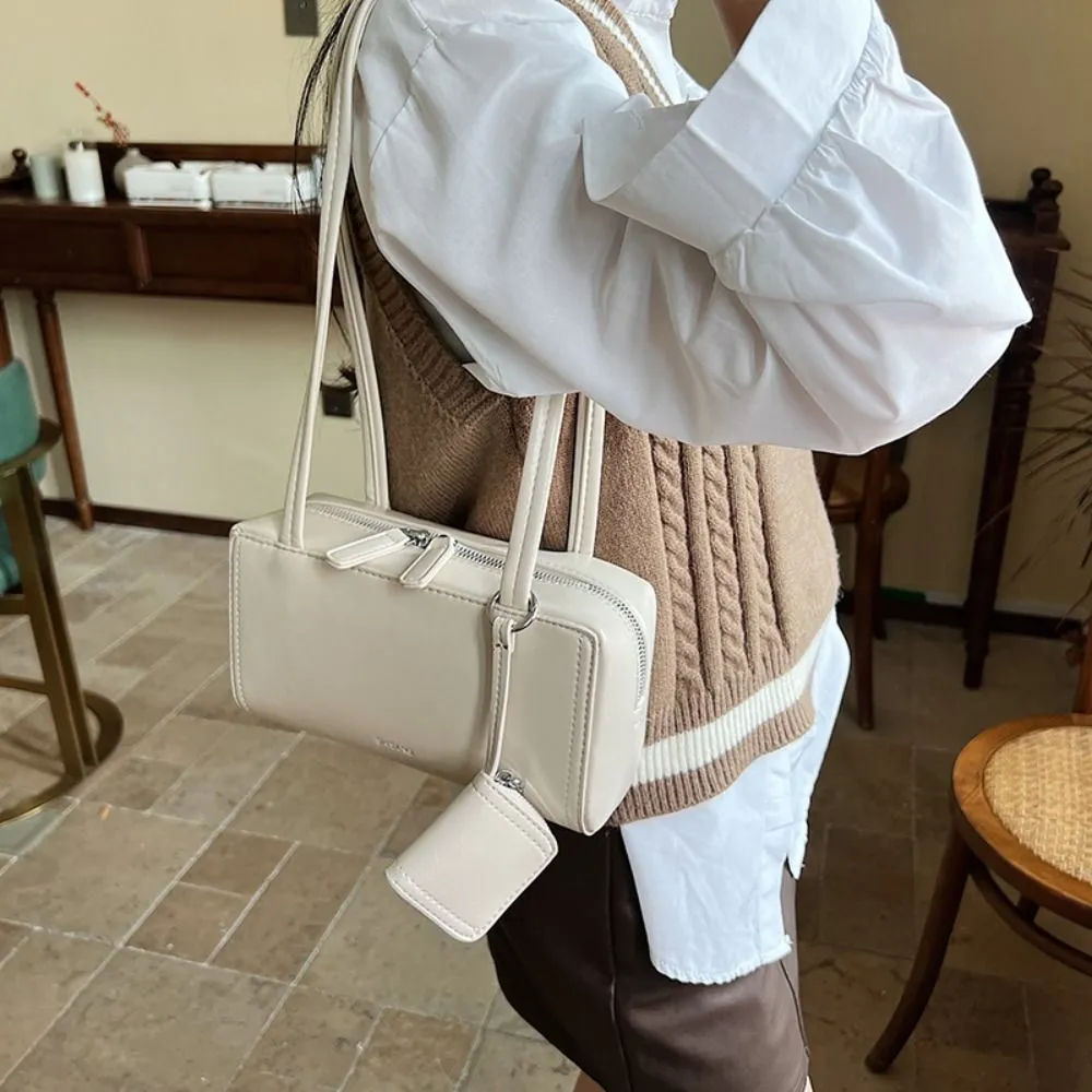 Borsa a tracolla piccola quadrata in pelle PU stile coreano con auricolari, tinta unita, alla moda, per ragazze/donne_voghion.com