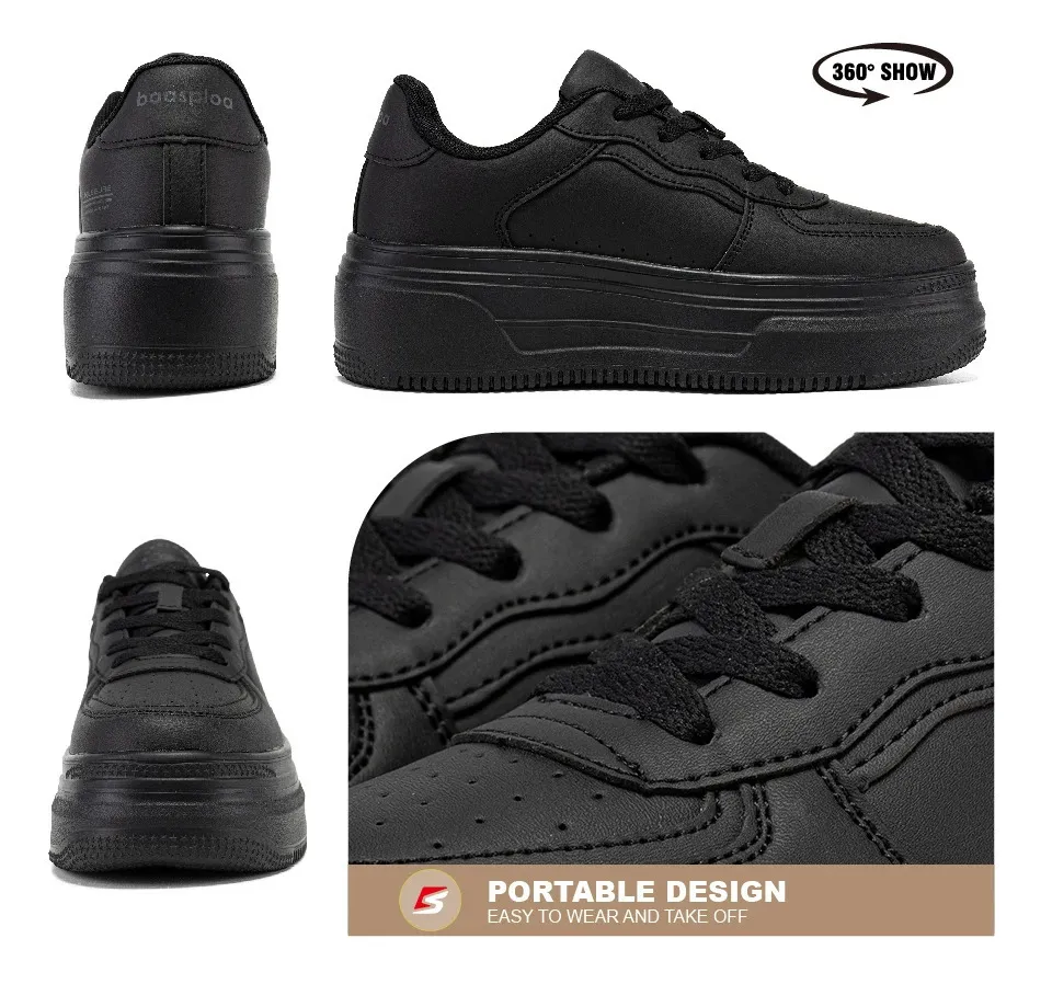 Platform Sneakers For Women Comfortable White Leather Skate Shoes_voghion.com