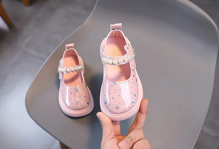 Jenter Vår Småbarn Barn Mote Prinsesse Festsko Barn Uformelt Lakkert Skinn Perler Stjernesko Myke Såler Størrelser_voghion.com