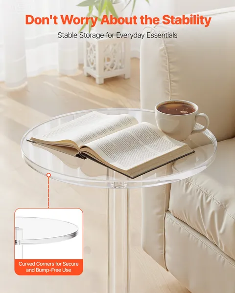 Acrylic Drink Table, Clear End Table Round Top With Solid Post, Modern Acrylic Cake Table Stand, Transparent Side Desk_voghion.com