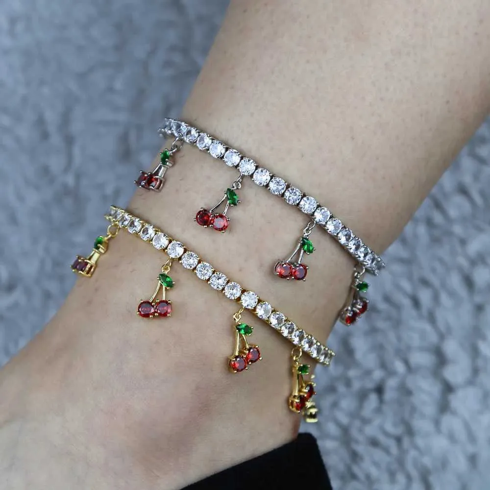 Fußkettchen Sommer Strand Eis funkelnd 5A Zirkonia Tennis süße Frucht Kirsche Halskette geeignet für Mädchen CZ Beinkette_voghion.com