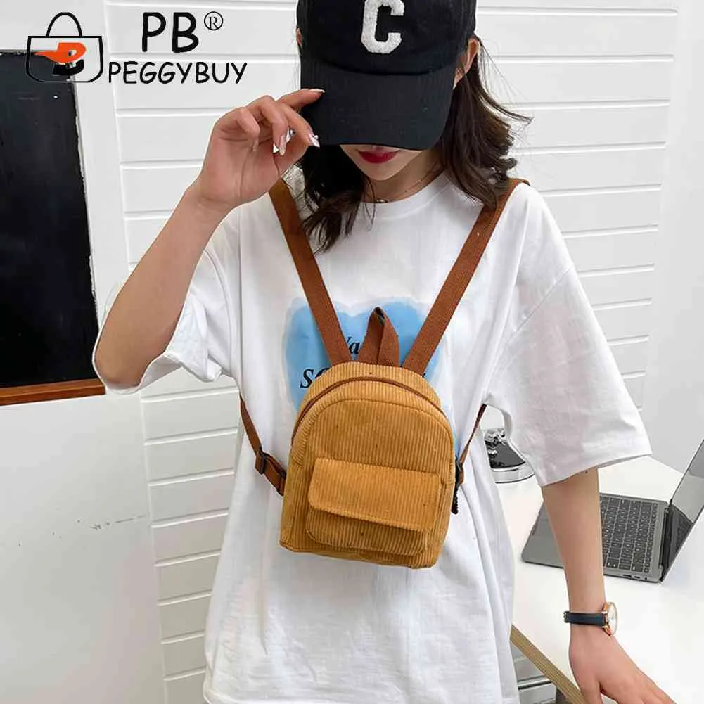 Fashion Women Mini Backpack Corduroy Solid Small Backpacks Simple Retro Casual Student Girls Bookbags Travel Pack_voghion.com