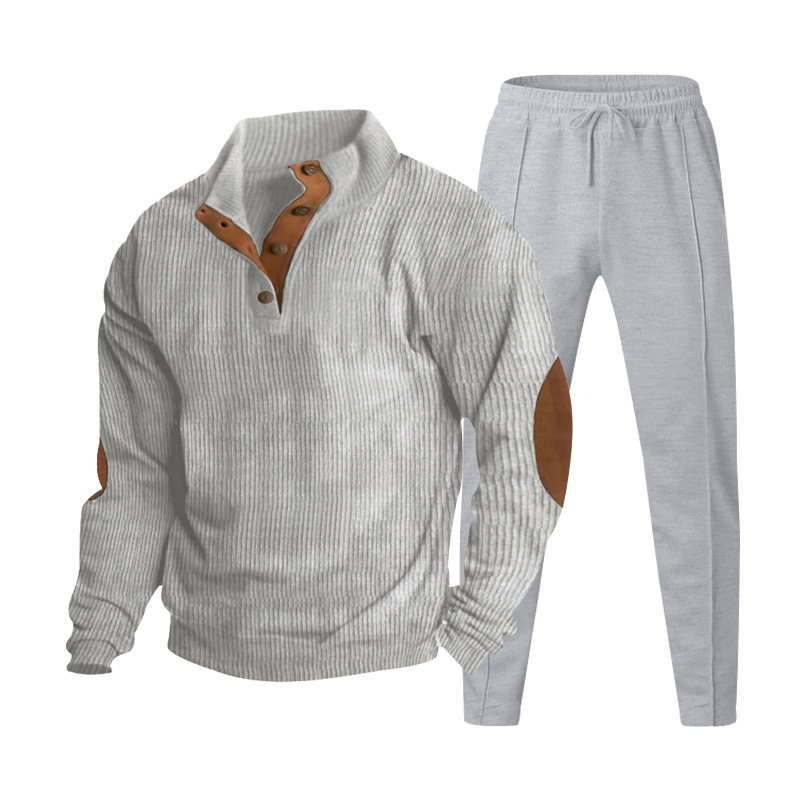 Herrars corduroy sweatshirt och byxor set med ståkrage_voghion.com