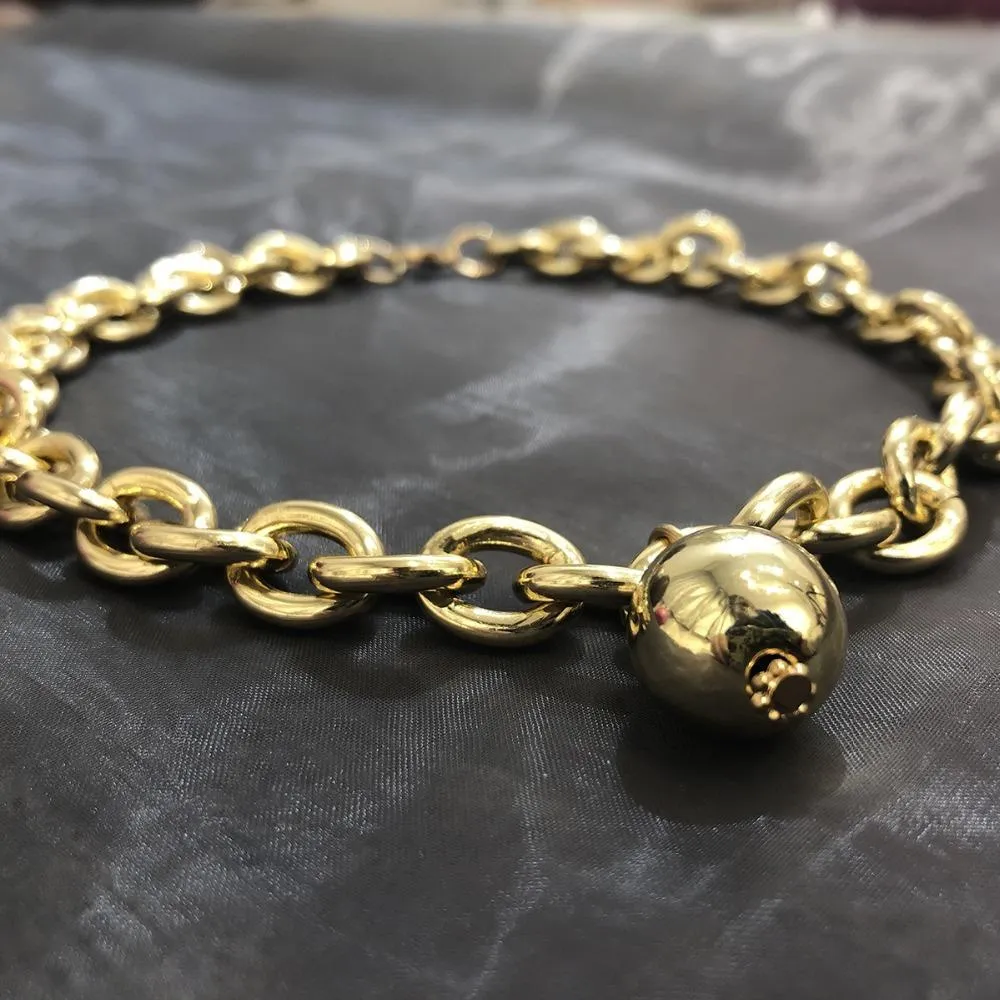 Massive Gliederkette Mit Kugelanhänger Für Damen Halsschmuck_voghion.com