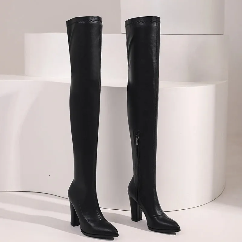 Botas altas negras mujer botas por encima de la rodilla tacón_voghion.com