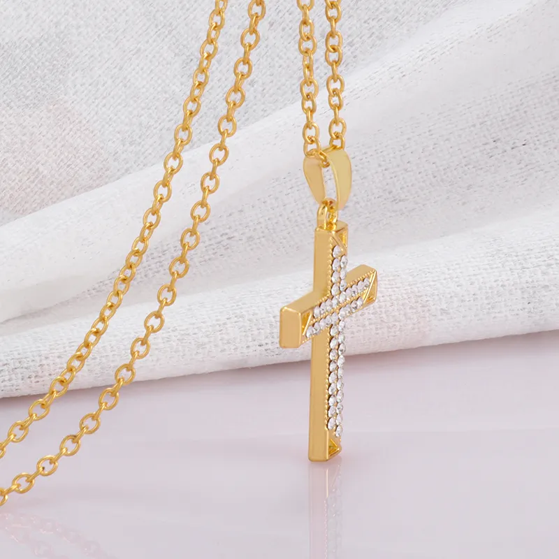 Classic Cross Pendant Necklace With Full Zircon For Men And Women_voghion.com