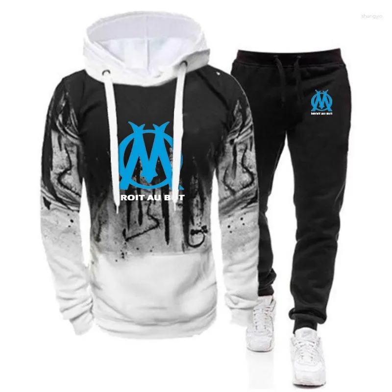 Trainingsanzüge für Herren DROIT AU BUT Marseille 2023Herren Langarm-Kapuzenpullover mit Farbverlauf, Freizeitjacke, Sportmantel, Hose_voghion.com