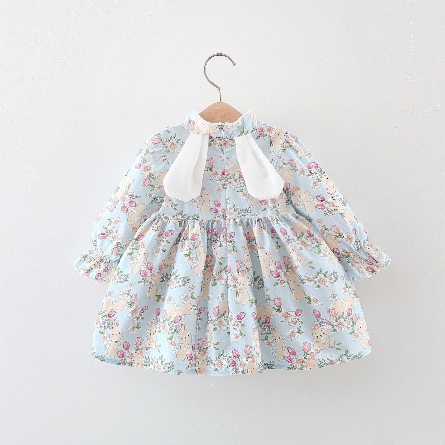 Autumn Baby Girl Dress Rabbit Print Long Sleeved Dress With Rabbit Ears Chinese Qipao Style Children's Clothing_voghion.com