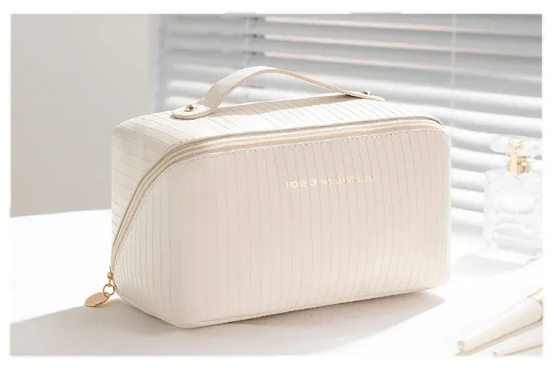 Nuovo arrivo, cuscino a righe verticali, da donna, grande capacità, portatile, organizer da viaggio per trucchi e articoli da toeletta._voghion.com