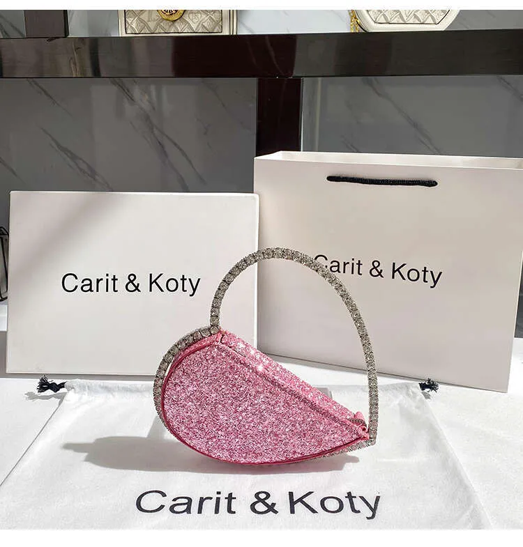 Glitzer Pailletten Herzförmige Mode Damen Handtasche Kristall Glänzend Rhies Metall Griff Abendtasche Hochzeit Party Clutch_voghion.com