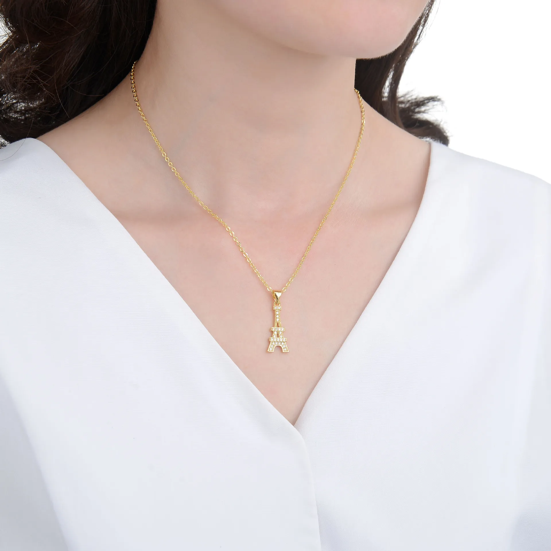 Colliers pendentifs couleur argent en forme de tour Eiffel, chaîne de clavicule, breloque, bijoux de fiançailles exquis pour femmes_voghion.com