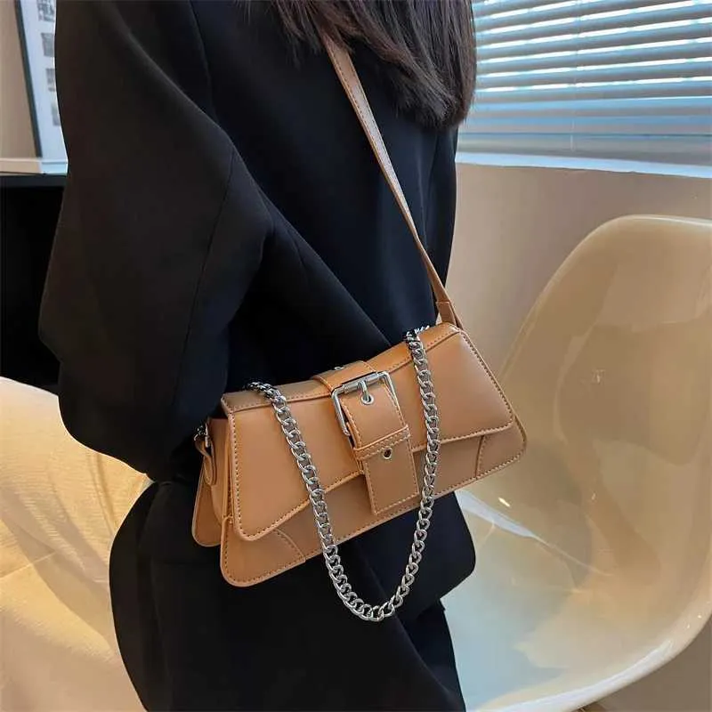 Borsa a tracolla con catena da donna in tinta unita, piccola borsa in pelle PU e portafoglio, vintage, marchio da donna, con patta, tracolla SG_voghion.com