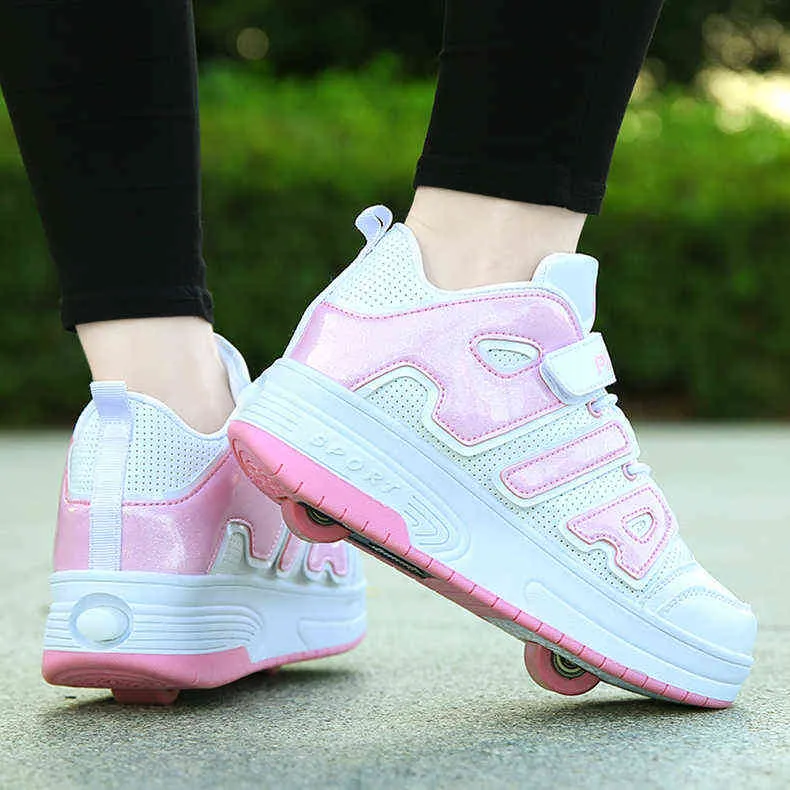 Chaussures de sport à roulettes avec deux roues pour enfants garçons filles mode tennis enfants garçon fille patinage roue sneaker_voghion.com