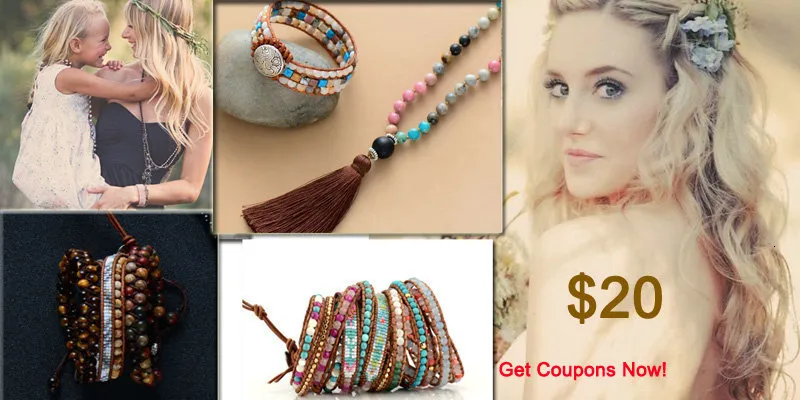 Stone Bead Leather Wrap Bracelet For Women Vintage Style_voghion.com
