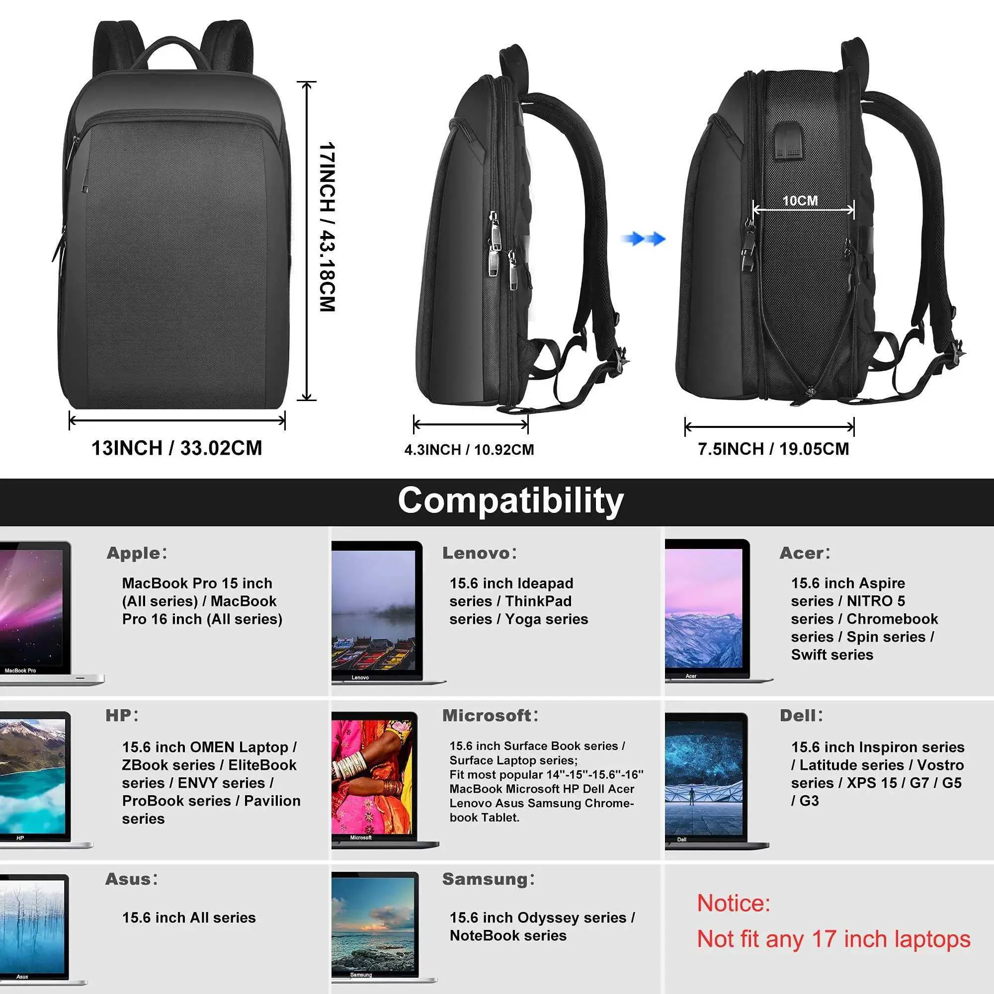 ZINZ Rucsac pentru laptop subțire și extensibil de 15,6 inch, antifurt, pentru călătorii de afaceri, pentru bărbați și femei C241031_voghion.com