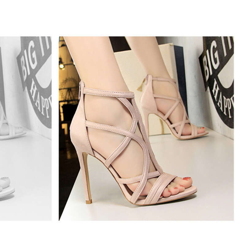 Schmale Super High Heels,Sexy Nachtclub-Sandalen aus Wildleder mit Hohlsaum,Sommer-High Heels_voghion.com