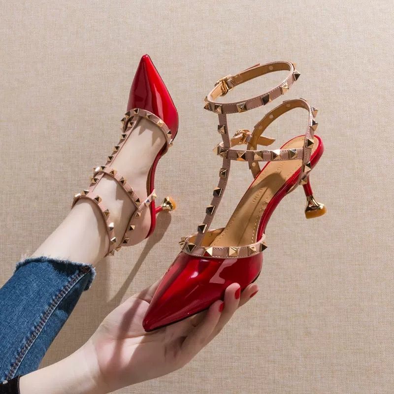Riveted high heels slim heels, pointed single shoes for women, 2023 new summer versatile sexy Liuding women's shoes,