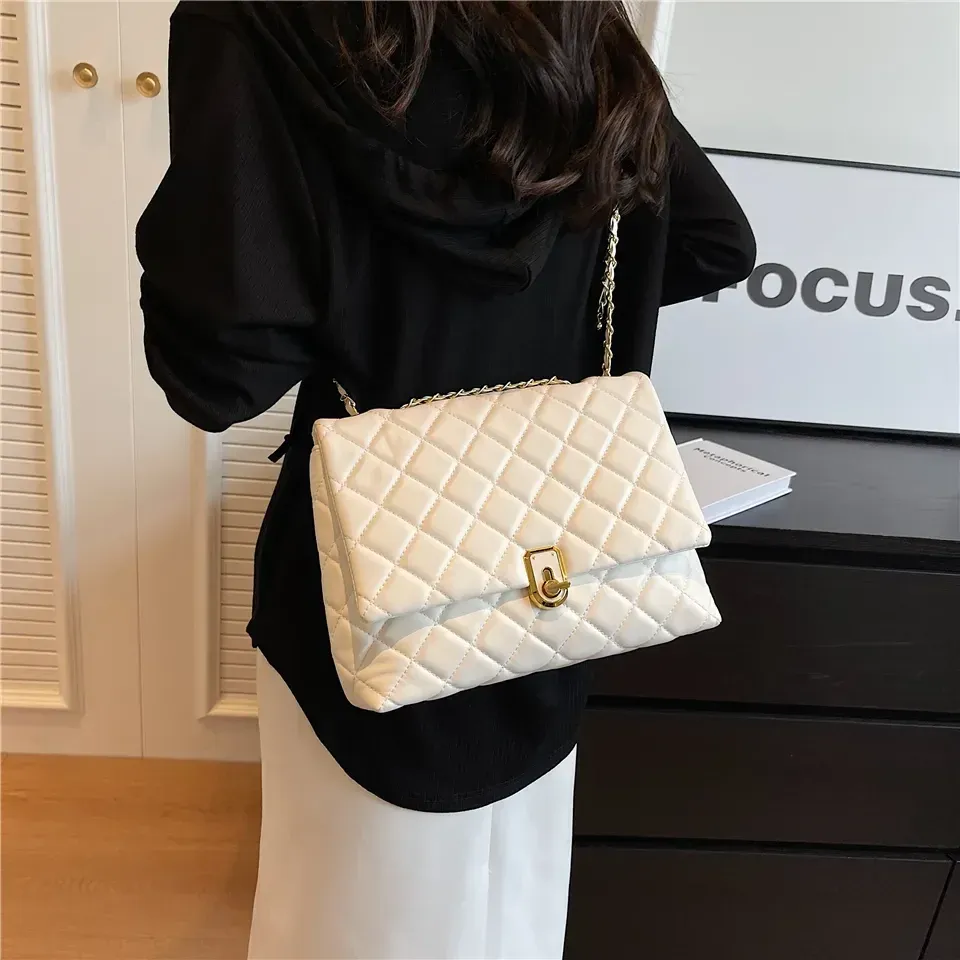 Burminsa Quilted Chain Shoulder Bag Designer Pu Leather Handbag_voghion.com