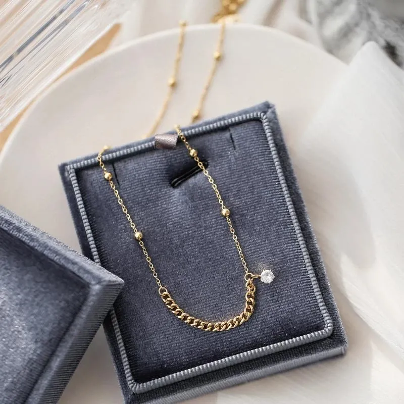 Pendant Necklaces YUN RUO 18 K Gold Plating Vintage Chain Zircon Necklace Fashion Titanium Steel Jewelry Woman Birthday_voghion.com