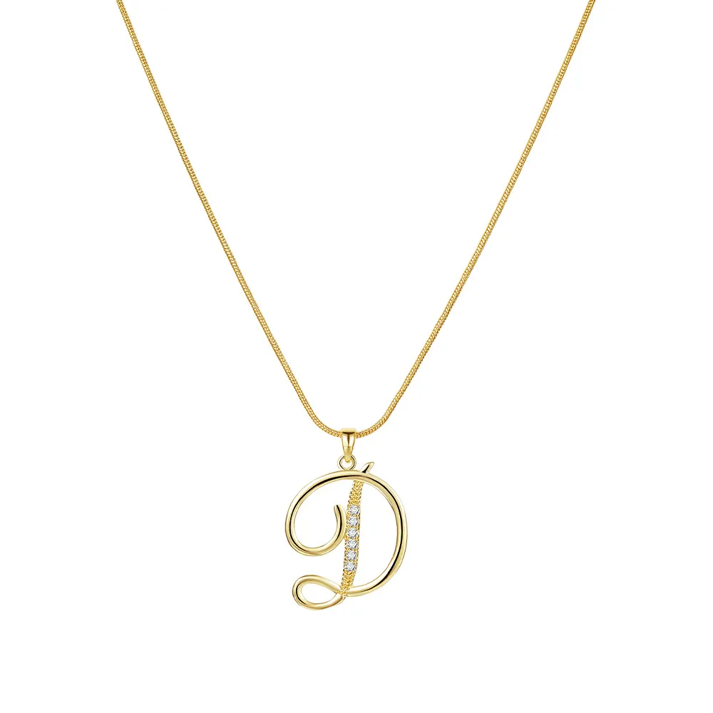 Colliers pendentifs personnalisés CZ A-Z Alphabet Collier Bijoux Plaqué Or Lettre Initiale Cursive Vieil Anglais_voghion.com