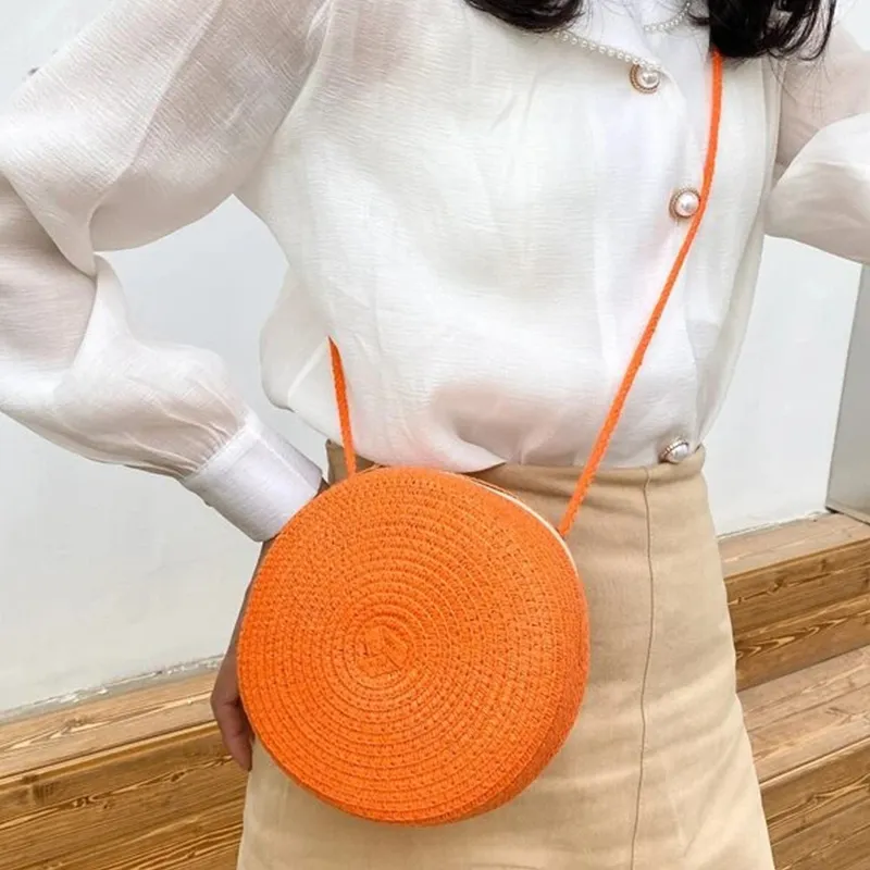 Sacs à bandoulière en paille tissée d'été pour femmes, sac à main rond en rotin fait à la main, petit sac de plage, de voyage, à bandoulière_voghion.com