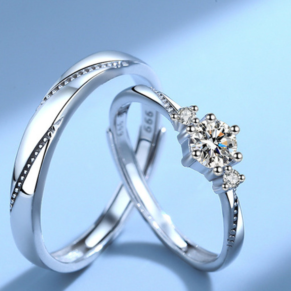 Couple de diamants en zircon à première vue pour hommes et femmes, argent sterling 999, mode simple Matchi Weddi