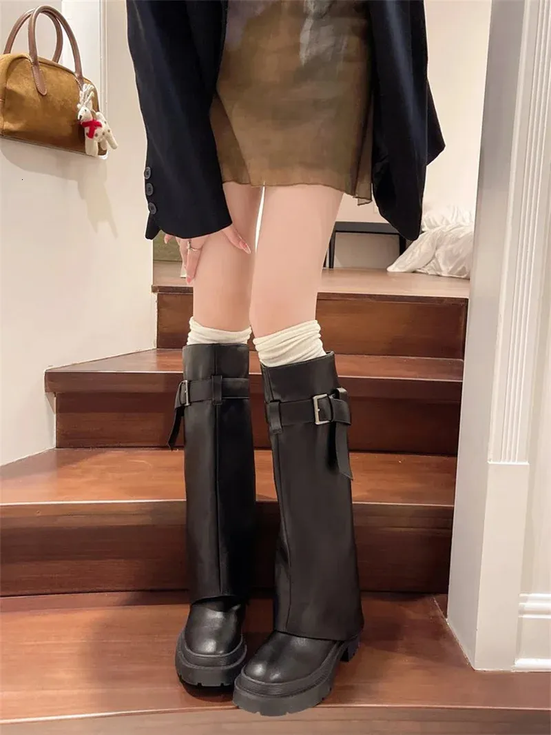 Design Sense Lång tub Tjocksulad Knight Fashion Retro Executive Pants Boots 240930_voghion.com