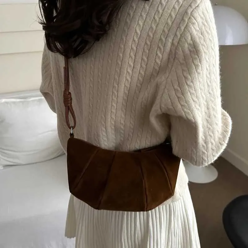 Elegant Suede Half Moon Shoulder Bag Versatile Retro Crossbody Bag_voghion.com