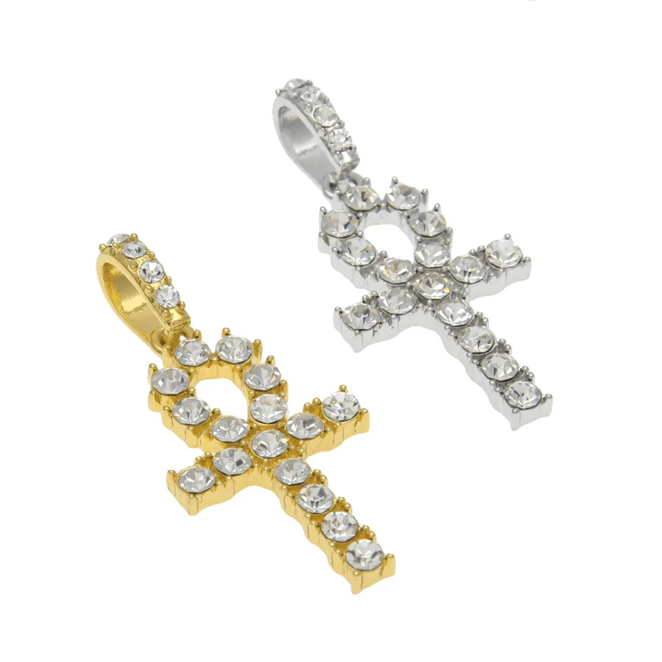 Collana con ciondolo in lega Hip Hop con ciondolo in argento Ankh egiziano, con cristallo Rhie, chiave della vita, croce egizia, catena_voghion.com