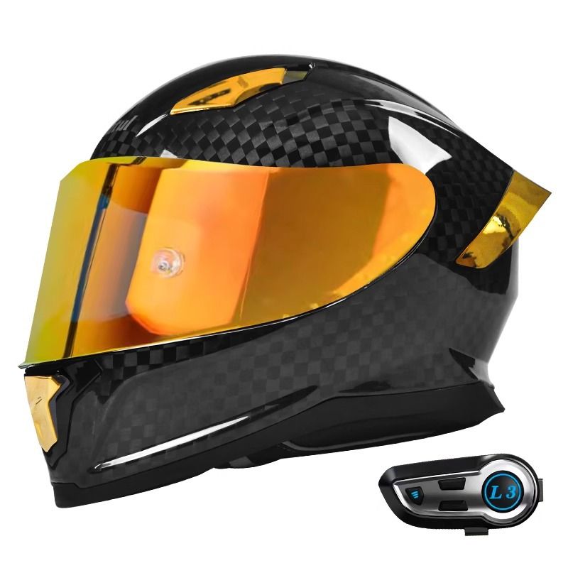 Carbon fiber Four seasons general purpose for men and women Lightweight motorcycle helmet with Bluetooth headset_voghion.com