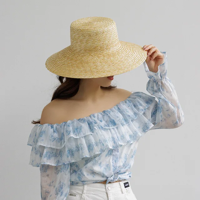 Hot Sale Damen Summer Breet Rand Eemer Sonn Danz Bühnenoptrëtt Raffia Stréi Strandhut_voghion.com