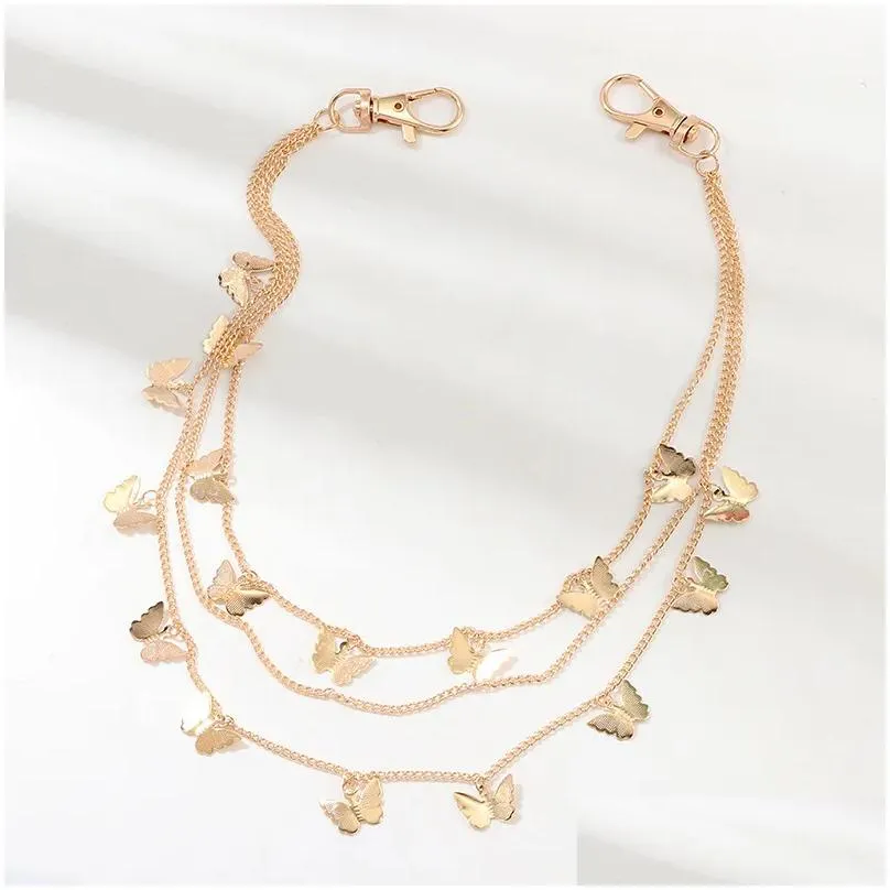 Łańcuchy na brzuch Złoto Sier Plated Mtilayer Statement Butterfly Charm Łańcuch Talia Noś na spodniach Wiszące frędzle Biżuteria na ciało_voghion.com