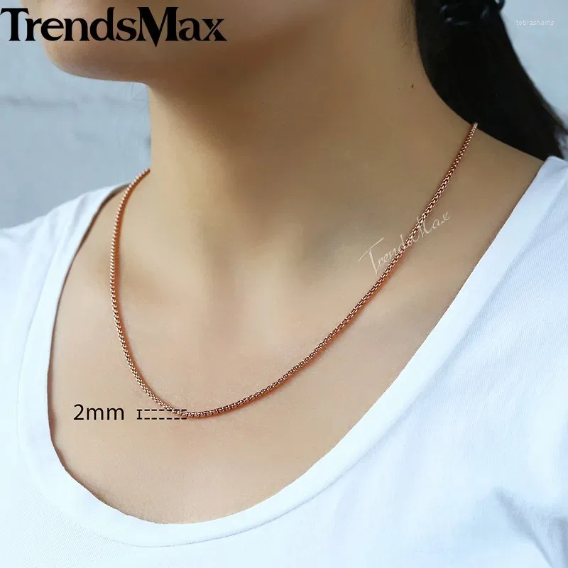 Chaînes Collier pour femme en acier inoxydable couleur or rose Chaîne à mailles pour femmes et hommes 18-24 pouces KKN555_voghion.com