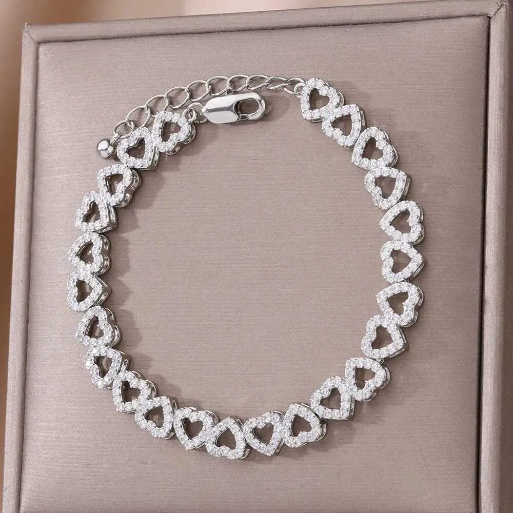 Bangle Zircon Bracelets Women Stainless Steel Gold Color Heart Charm Bracelet Wedding Jewelry Gift For Friends_voghion.com